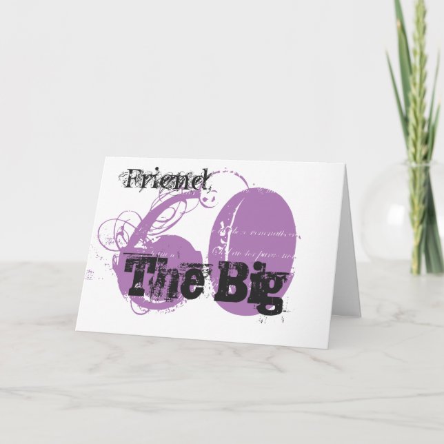 60th Birthday, friend, black & mauve text, white. Card (Front)