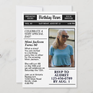 60th Birthday Front Page Newspaper Birthday Invitation