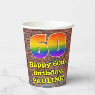 60th Birthday: Fun Graffiti-Inspired Rainbow 60 Paper Cups