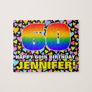 60th Birthday — Fun, Loving Heart Shapes + “60” Jigsaw Puzzle