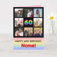 60th Birthday: Fun Rainbow #, Custom Photos + Name