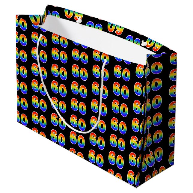 60th Birthday: Fun Rainbow Event Number 60 Pattern Large Gift Bag (Back Angled)