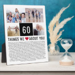 60th Birthday Gift Things We Love List Photos Plaque<br><div class="desc">Looking for a unique birthday gift? Compile a list of things you love about them, add some photos and you have the perfect gift they will treasure. This is perfect for a milestone birthday and if you're throwing a party why not ask guests to add they things to your list...</div>
