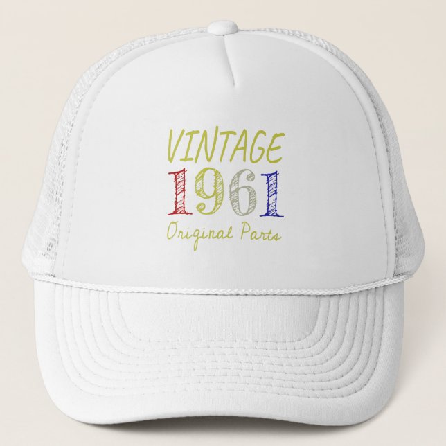60th Birthday Gift Vintage 1961 Original Parts Trucker Hat (Front)