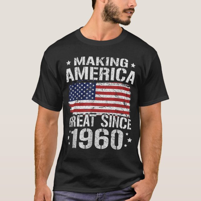60th Birthday Gifts USA American Flag 1960 60 Year T-Shirt (Front)