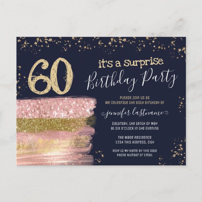 60th Birthday Glitter Cake Surprise Party Postcard (Front)