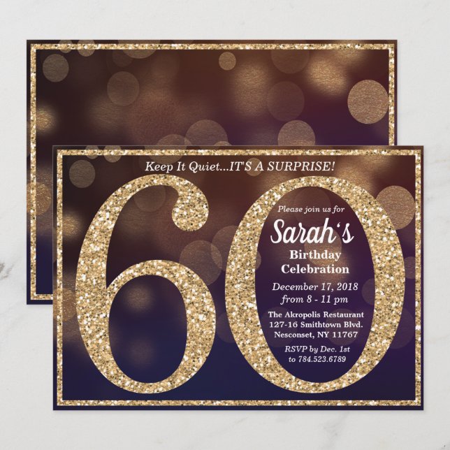 60th Birthday Glitter Milestone Invitation (Front/Back)