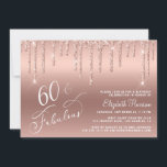60th Birthday Glitter Rose Gold Invitation<br><div class="desc">Elegant and chic 60th birthday party invitation featuring "60 & Fabulous" written in stylish white script against a rose gold background,  with rose gold faux glitter dripping down. You can personalise with her name and the party details.</div>