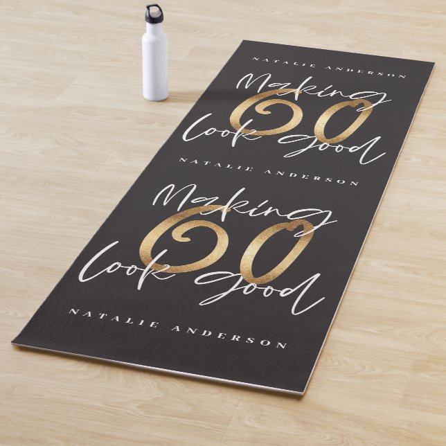 60th birthday gold and black chic modern yoga mat (In Situ)