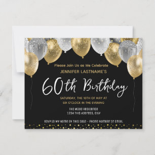 60th Birthday Gold and Black Invitation