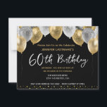 60th Birthday Gold and Black  Invitation<br><div class="desc">Silver and gold glitter balloons template design. Adjustable for any age adult save the date birthday party invitations. Digital Download printable invite</div>
