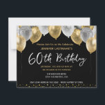 60th Birthday Gold and Black  Invitation<br><div class="desc">Silver and gold glitter balloons template design. Adjustable for any age adult save the date birthday party invitations. Digital Download printable invite</div>
