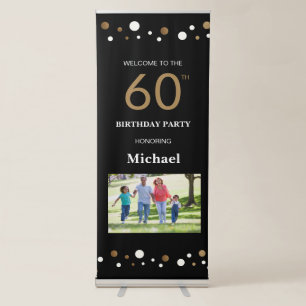 60th birthday gold black confetti Custom Photo Retractable Banner