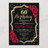 60th Birthday - Gold Black Red Roses