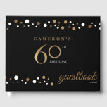 60th birthday gold confetti and black personalized guest book<br><div class="desc">Enjoy a guest book keepsake for your special milestone 60th birthday party. Faux Gold confetti on black is a classic color for the 60th year. Personalize this design.</div>