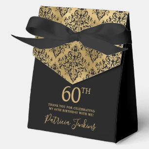 60th Birthday Gold Damask Thank You  Favour Box