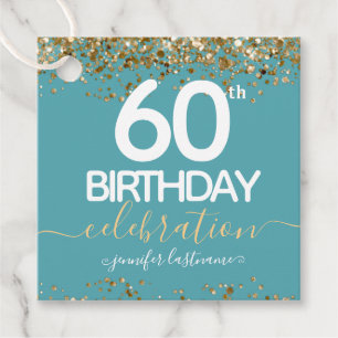 60th Birthday Gold Elegant Script Favour Tags