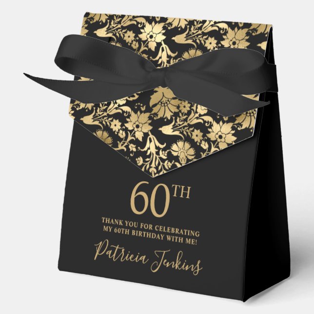 60th Birthday Gold Floral Thank You  Favour Box (Front)