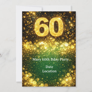 60th Birthday Gold Glitter  Invitation
