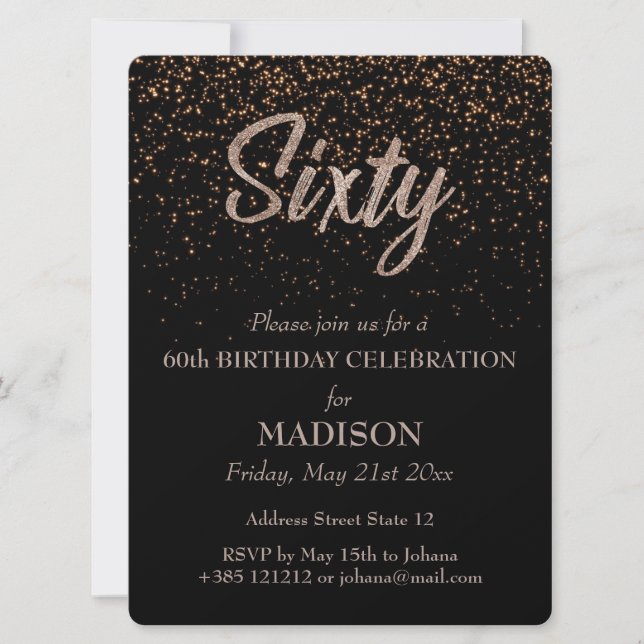 60th Birthday Gold Glitter Invitation (Front)