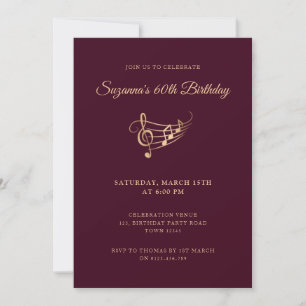 60th Birthday Gold Music Notes Elegant Invitation
