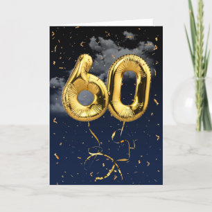 60th Birthday Gold Mylar Balloon and Confetti Card