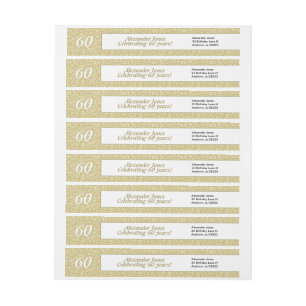 60th Birthday Gold Random Number Pattern 60 Wrap Around Label