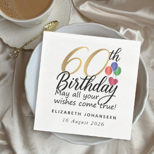 60th Birthday Gold Script Modern Chic Typography Napkin