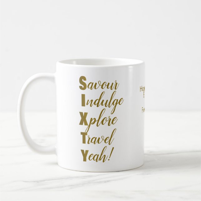 60th Birthday Gold Sixty Acrostic Coffee Mug (Left)
