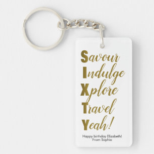 60th Birthday Gold Sixty Acrostic Key Ring