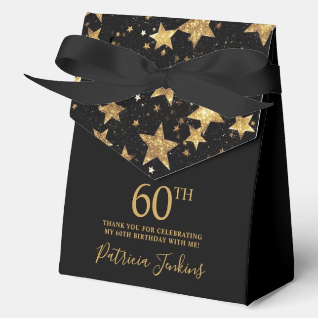 60th Birthday Gold Stars Thank You  Favour Box (Front)