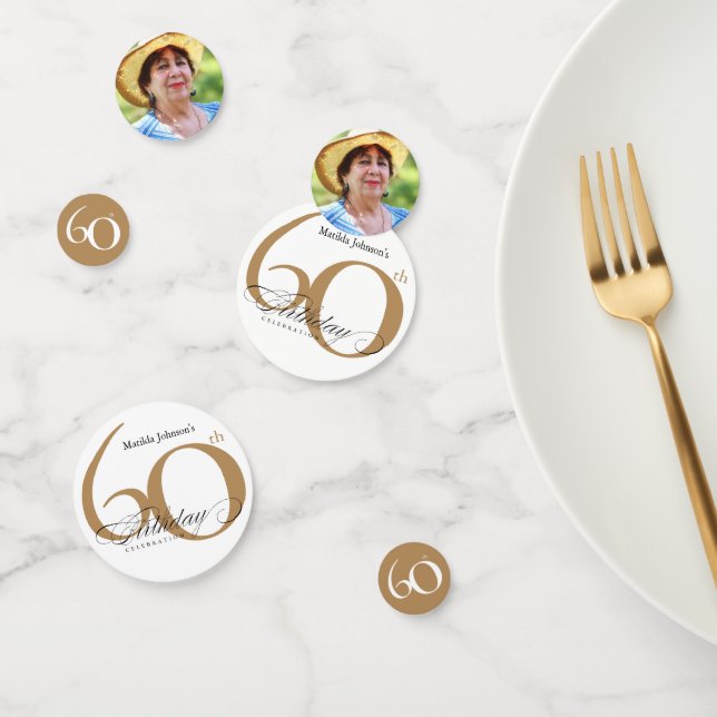 60th Birthday Gold White Elegant Calligraphy Confe Confetti (Group)