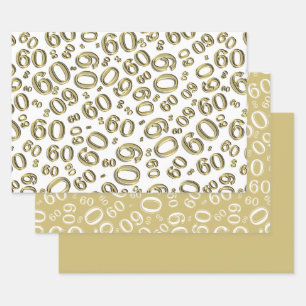 60th Birthday Gold & White Number Pattern 60 Wrapping Paper Sheet