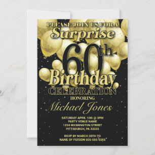 60th Birthday Golden Balloons Invitation