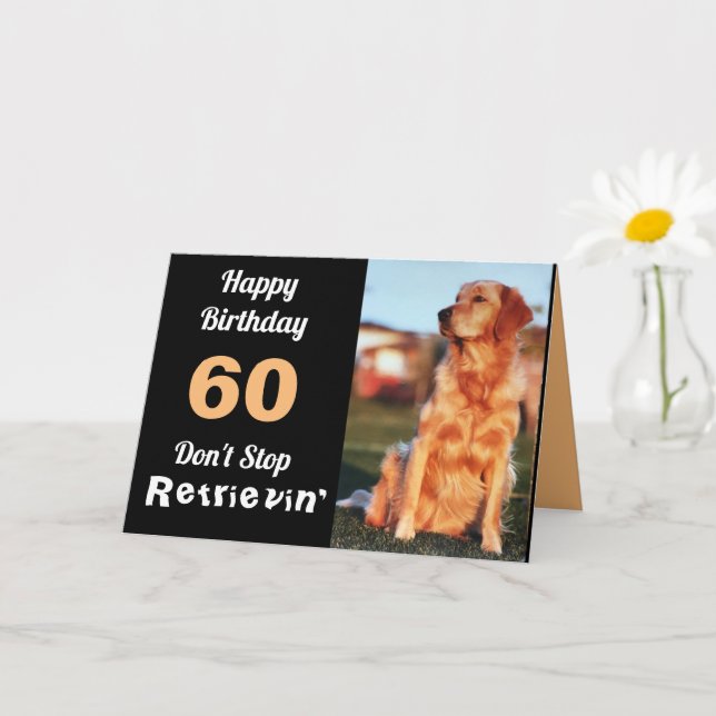 60th Birthday Golden Retriever Funny Cute Card (Small Plant)
