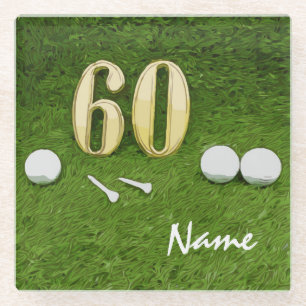 60th Birthday Golf ball and tee for Golfer Glass Coaster