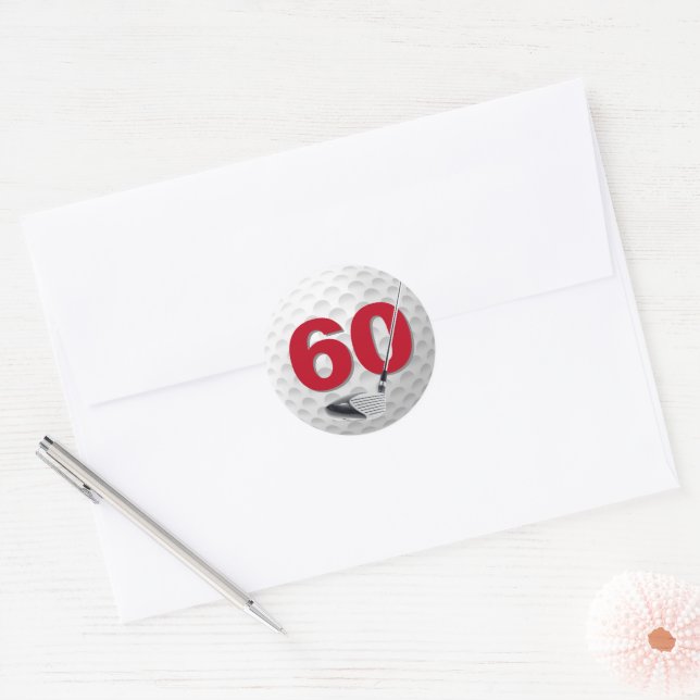 60th Birthday Golf Ball Design Classic Round Sticker (Envelope)