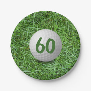 60th Birthday Golf Ball on Grass Paper Plate