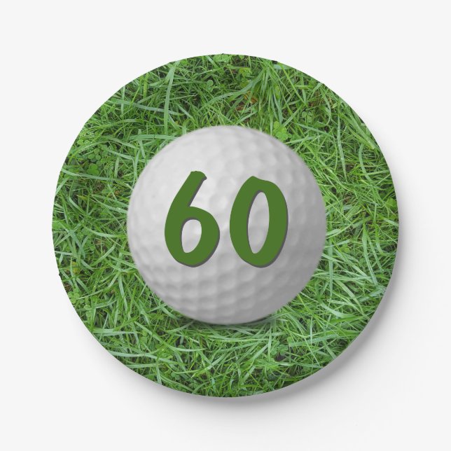 60th Birthday Golf Ball on Grass  Paper Plate (Front)