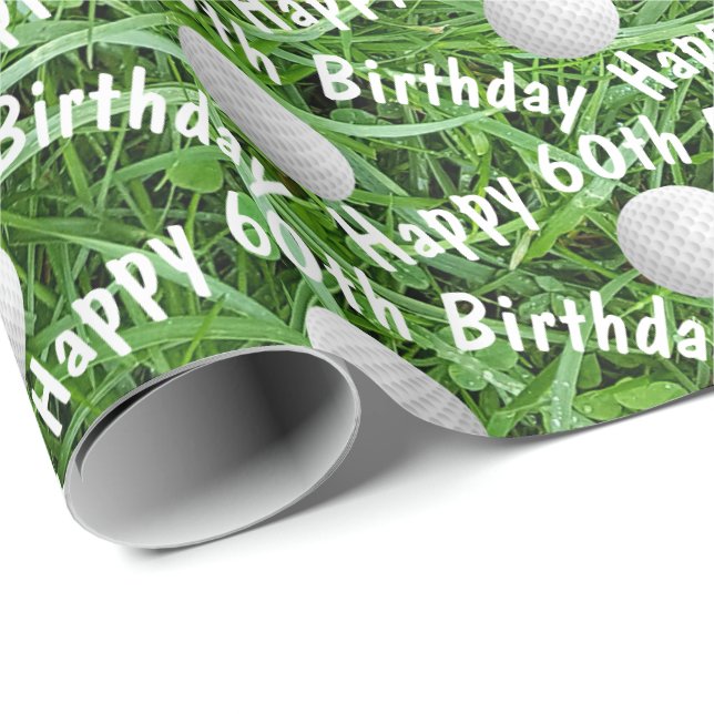 60th Birthday Golf Balls on Grass Wrapping Paper (Roll Corner)