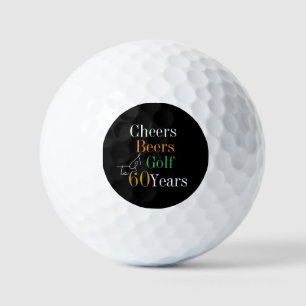 60th Birthday Golf Cheers and Beers Black and Gold Balls