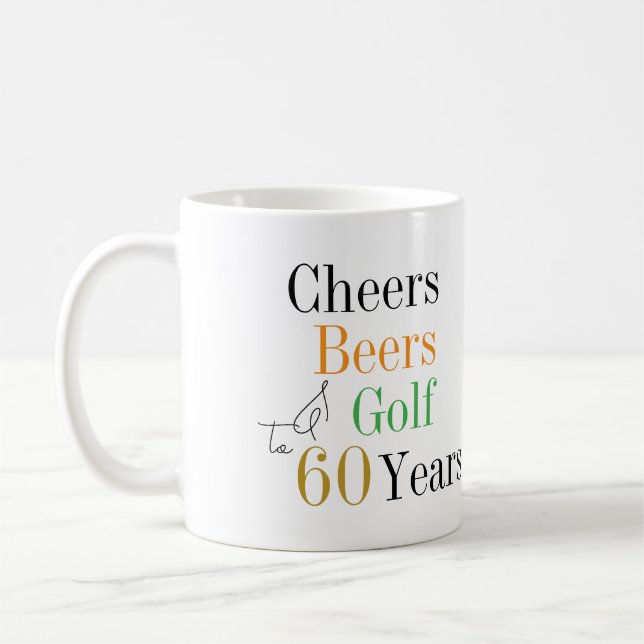 60th Birthday Golf Cheers Beers Minimal Coffee Mug (Left)