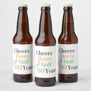 60th Birthday Golf Cheers Beers Minimal Party Beer Bottle Label