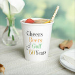 60th Birthday Golf Cheers Beers Minimal Party Paper Cups<br><div class="desc">This is a cool and modern, 60th birthday, golf party design. It is a simple, minimal design, in classic black and white, with pops of orange, green and gold coloured typography. Perfect for a cool and fun, golf and beer themed, 60th birthday party, and is ideal as a birthday gift...</div>