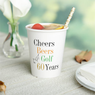 60th Birthday Golf Cheers Beers Minimal Party Paper Cups