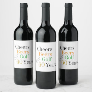60th Birthday Golf Cheers Beers Minimal Party Wine Label