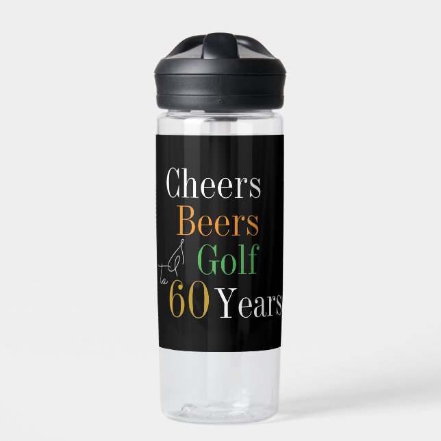 60th Birthday Golf Cheers Beers Water Bottle (Front)