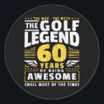 60th Birthday Golf Player 60 Years Old Golfer  Classic Round Sticker<br><div class="desc">60th Birthday Golf Player 60 Years Old Golfer</div>