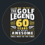 60th Birthday Golf Player 60 Years Old Golfer  Classic Round Sticker<br><div class="desc">60th Birthday Golf Player 60 Years Old Golfer</div>