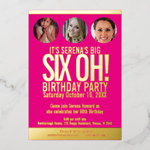 60th Birthday graphic pink gold foil photo circles